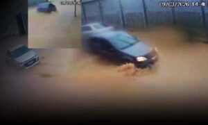 Conquista: Novas imagens mostram motorista que atendeu Rosânia entrando com o carro na avenida já alagada