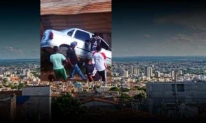 Susto: Carro desgovernado sai da pista e quase invade residência no Bairro Cruzeiro, em Vitória da Conquista