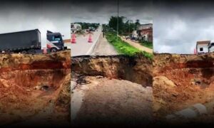 Atenção: Grande cratera se abriu na BR-116 e deixa o trânsito complicado nas duas pistas. Novas informações