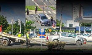 Conquista: Caminhonete desgovernada invade canteiro central da Avenida Olívia Flores. Simtrans no local