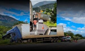 Susto na BR-116: Carreta fica sem freios e quase desce ribanceira nesta tarde, perto de Manoel Vitorino