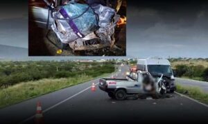 Urgente: Duas pessoas morreram em colisão entre van e carro utilitário, na BR-116, no início da manhã desta quinta-feira