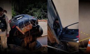 Susto: Menino de 9 anos destrava freio de mão e carro invade residência, quase provocando tragédia