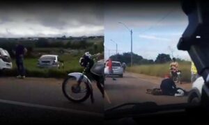 VÍDEO: Motociclista fica ferido em acidente no Anel Viário de Vitória da Conquista, na manhã desta quarta-feira