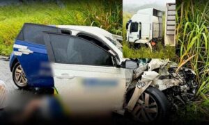 Tragédia na BA-263: Criança morreu na gravíssima colisão entre carro e carreta na região de Itambé, nesta manhã