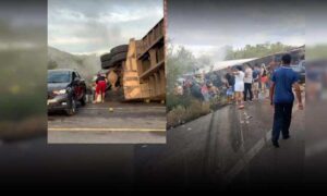 Urgente: Colisão entre van e carreta deixou saldo de 8 mortos no final da tarde deste domingo, na BR-116