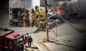 Susto: Caminhão baú estacionado sofre pane elétrica e pega fogo nesta manhã. Bombeiros foram acionados