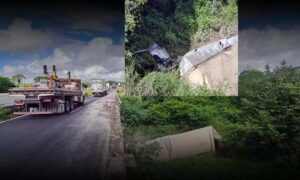 VÍDEO: Caminhoneiro morre após perder controle do veículo e cair de ponte na BR-116. PRF fala em “alta velocidade”
