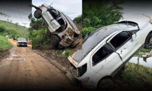 Atenção: Perseguição policial termina em capotamento de carro com 6 pessoas, na manhã deste domingo, na zona rural
