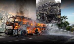 Atenção: Ônibus que saiu de São Paulo com destino ao Sudoeste da Bahia é completamente tomado por incêndio